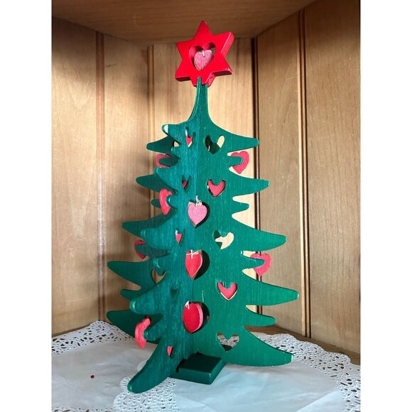 Vintage Dept 56 Wooden Christmas Trees Heart Cutouts Star Topper Ornament - Picture 1 of 3